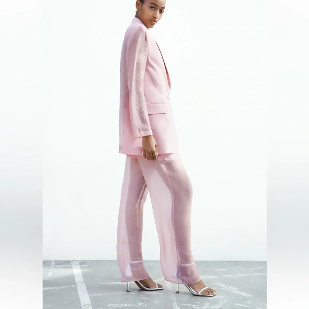 ZARA 2 PIECES SET MIXED ORGANZA BLAZER AND MIXED ORGANZA STRAIGHT LEG PANTS - Picture 4 of 16